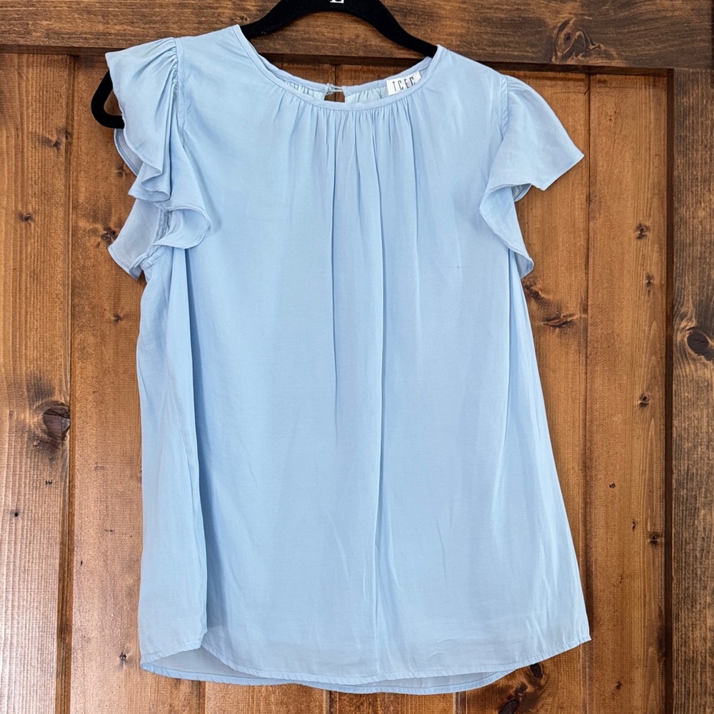 TCEC Light Blue Ruffle Sleeve Blouse